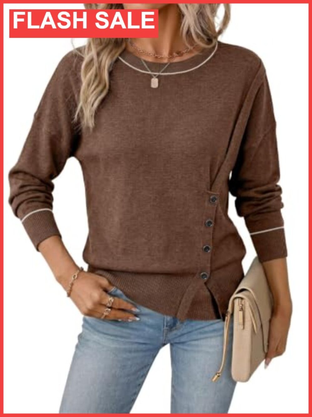 Women's Crewneck Long Sleeve Asymmetrical Sweater Pullover